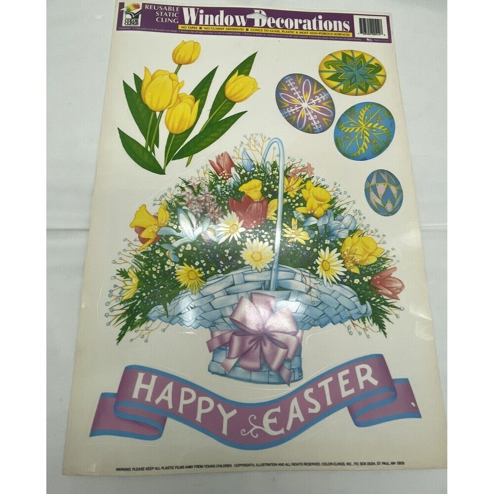 Vintage  Easter Egg Flower Basket Window  Clings Vinyl Decoration